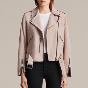 ALL SAINTS PINK SUEDE BALFERN BIKER JACKET